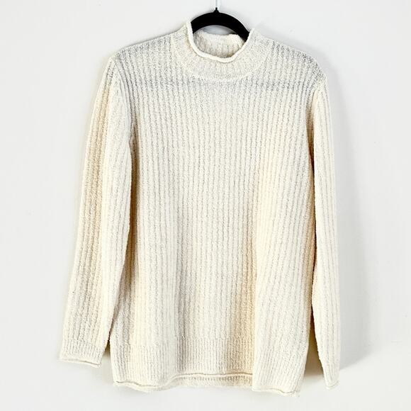 LL Bean womens ribbed mock neck pull over ivory sweater medium regular 35% wool - Picture 2 of 8